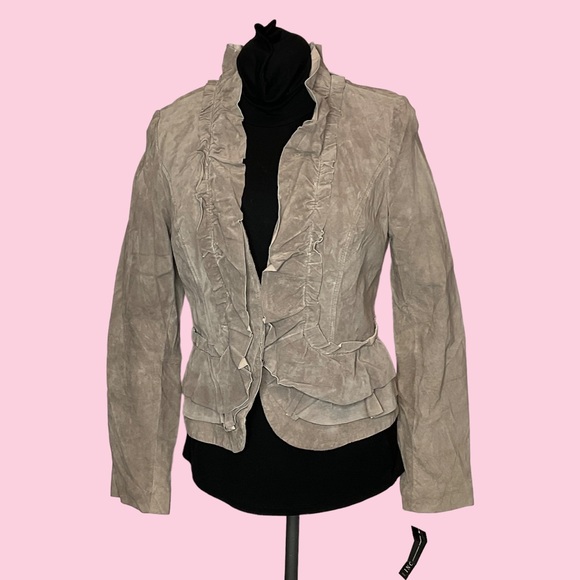 INC International Concepts - Size M Taupe Suede Ruffled Jacket (orig. $199) - Picture 1 of 13